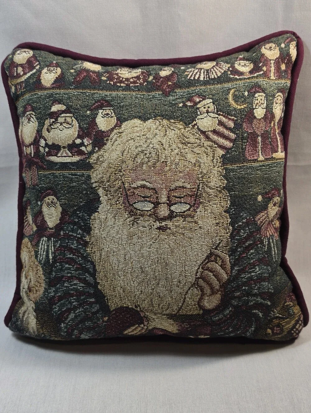 Vintage Portofino Santa Toy Shop Holiday Tapestry Pillow 11x11